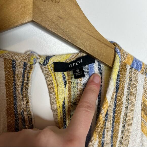 Anthropologie Drew Yellow Striped Linen Frayed Hem Straight Leg Jumpsuit Small - Picture 3 of 8